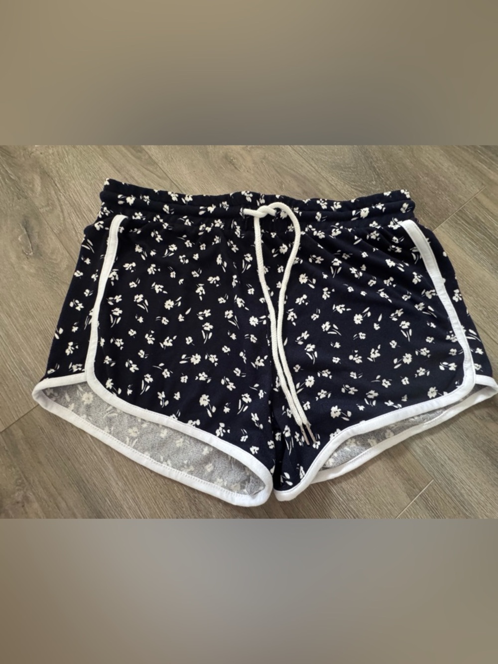 Ardene Navy Floral Athletic Lounge Shorts with White Trim